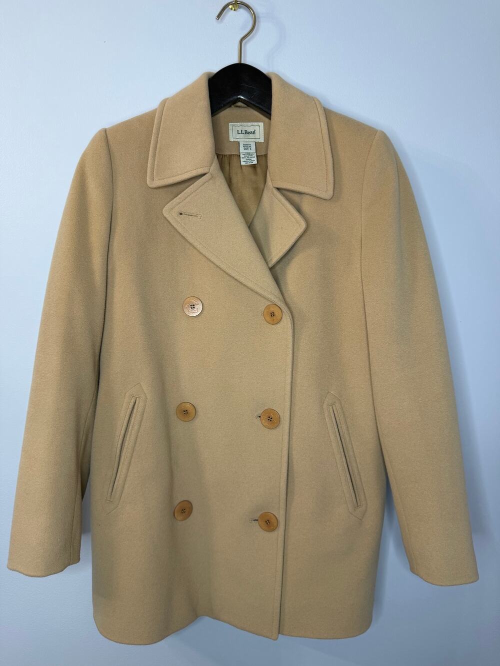 L.L Bean Women Wool Cashmere Thinsulate Coat Jacket Tan Women's 6